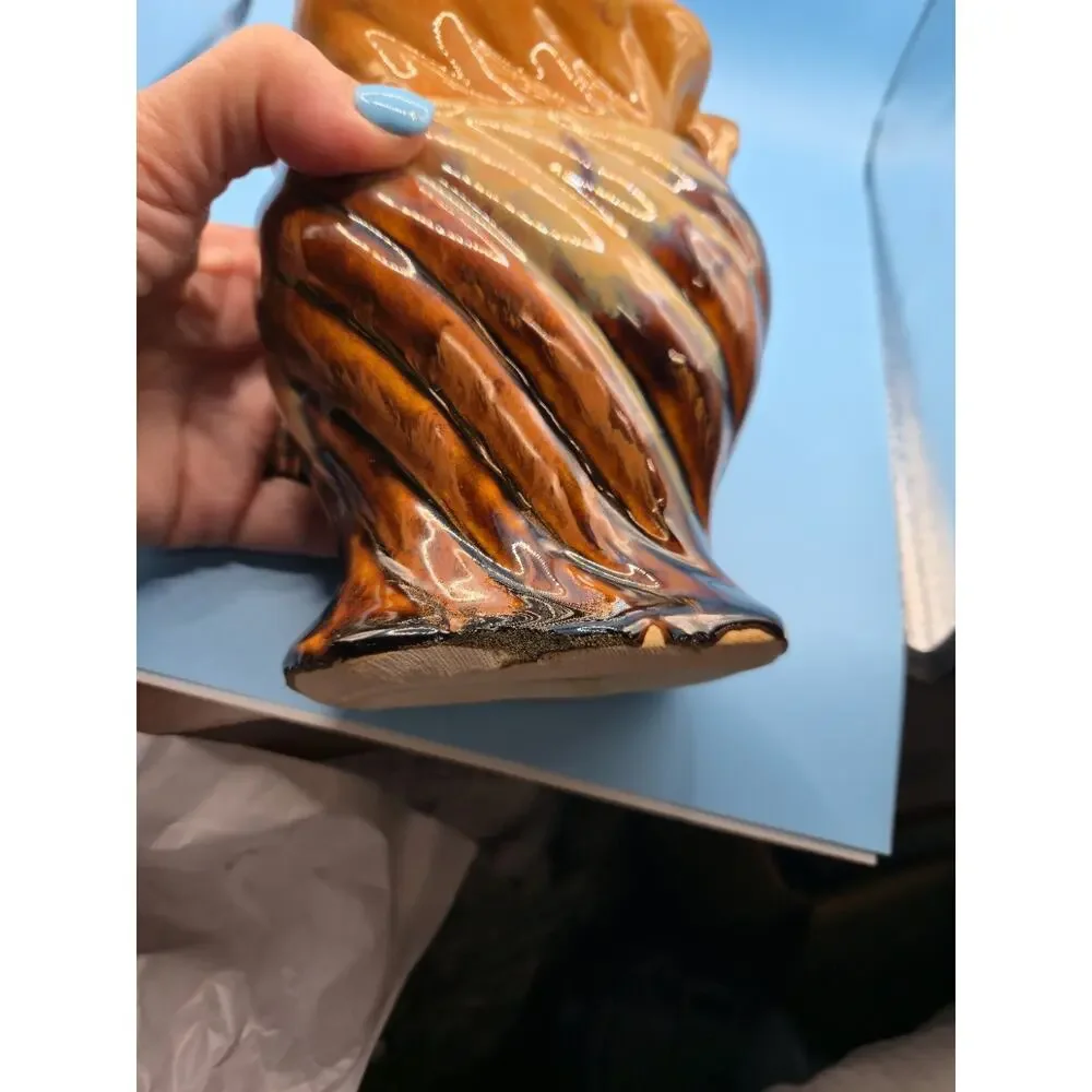Vintage Mid Century Drip Glaze Pottery Vase Brown Amber MCM Unmarked